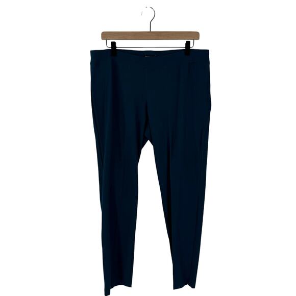 Eileen Fisher Teal Crepe Blue Pull-On Stretch Trousers Elastic Waist Size Large - Picture 1 of 9